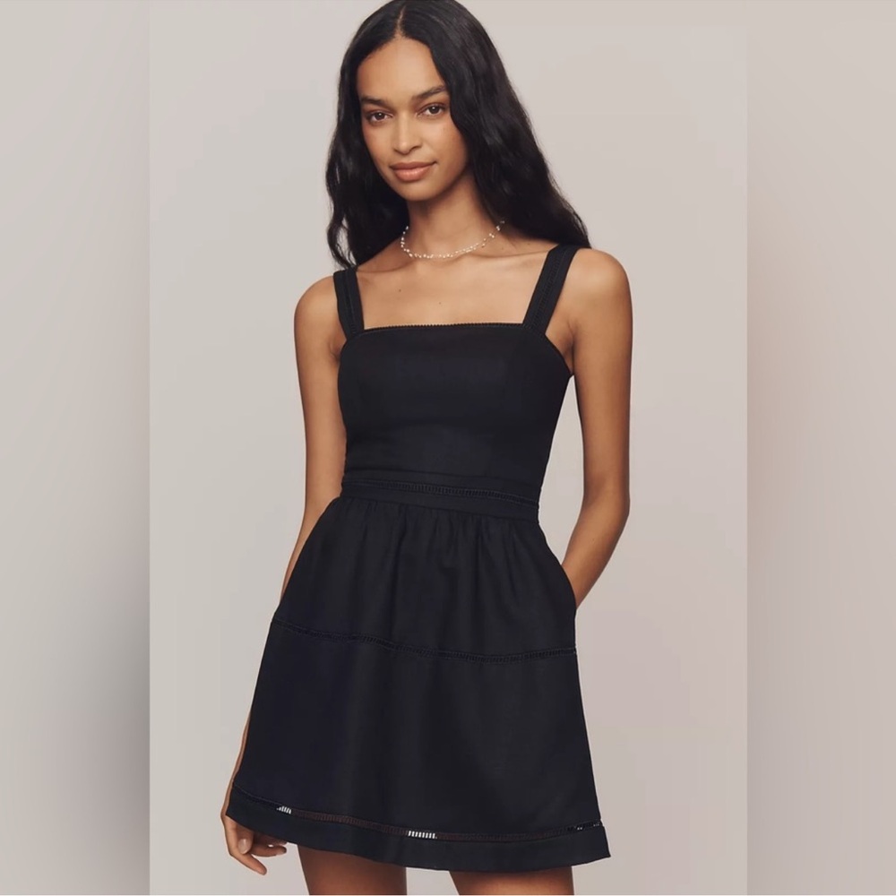 Reformation Everett Linen Black Mini Dress